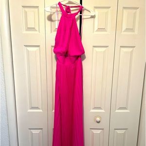 Stunning open back pleated hot pink dress